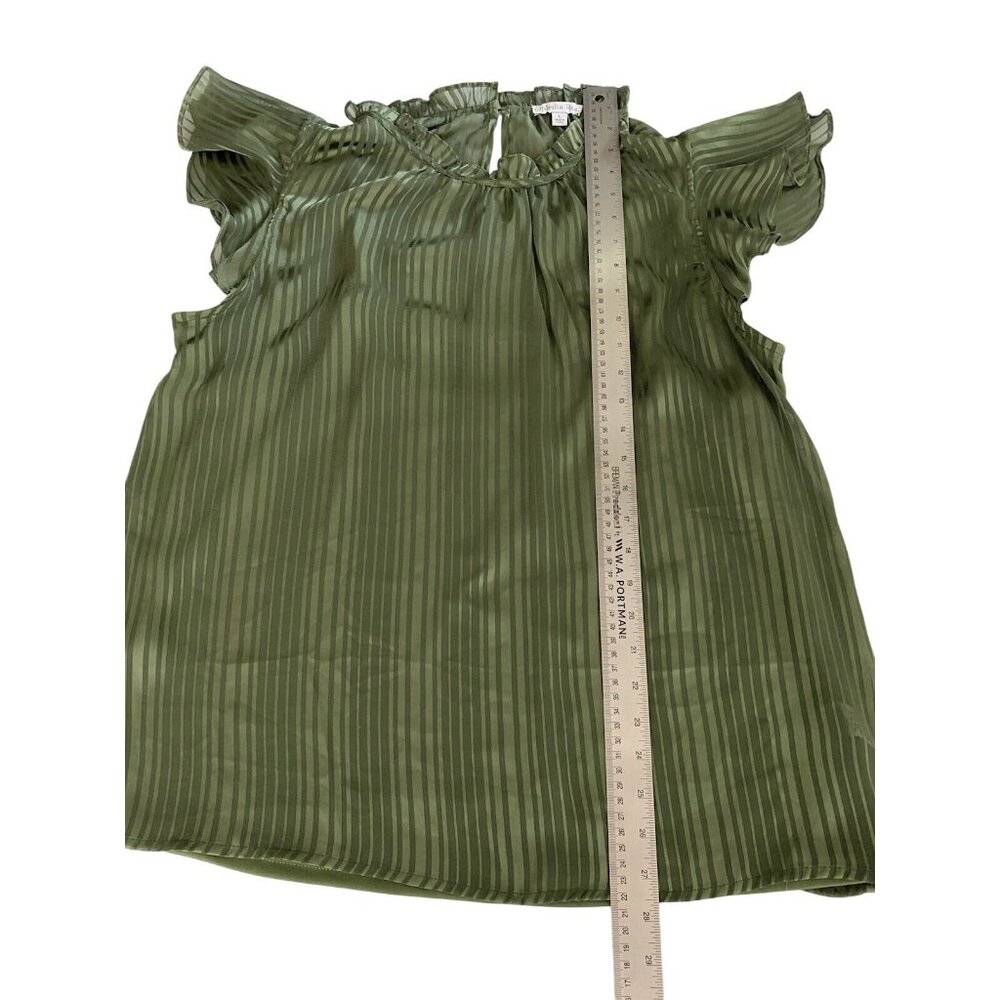 Ophelia Roe Striped Ruffle Sleeve Green Blouse With Cami Top Size Large - Picture 9 of 11